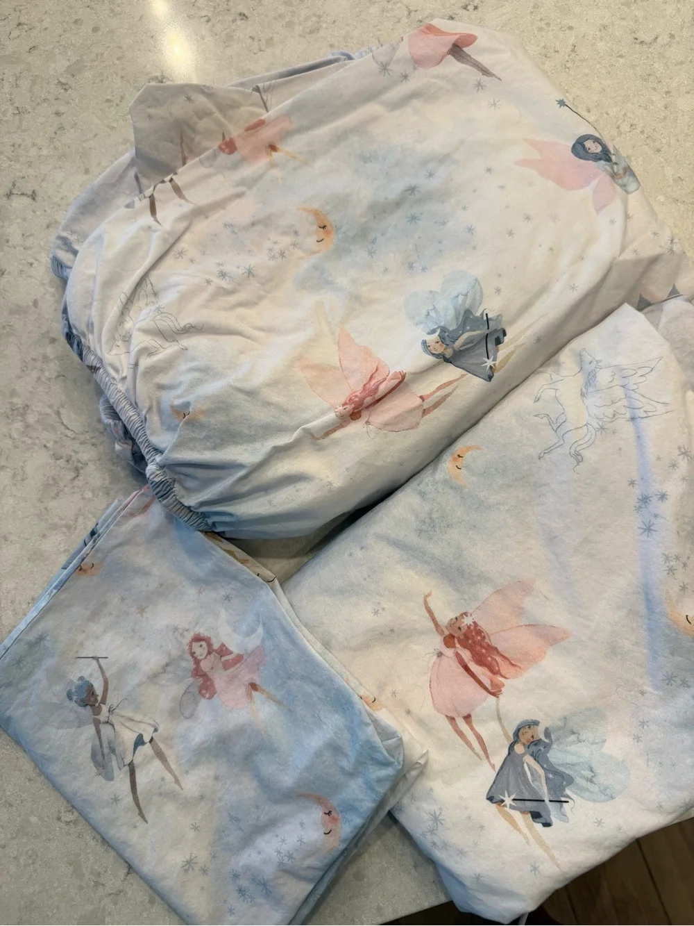 Pottery Barn Kids twin bed sheet set Fairy  Fabric Panel in Blue and Pink